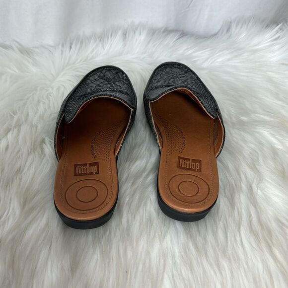 Fitflop Serene Black/Grey Python Print Leather Mules Sz 6 - Picture 4 of 7